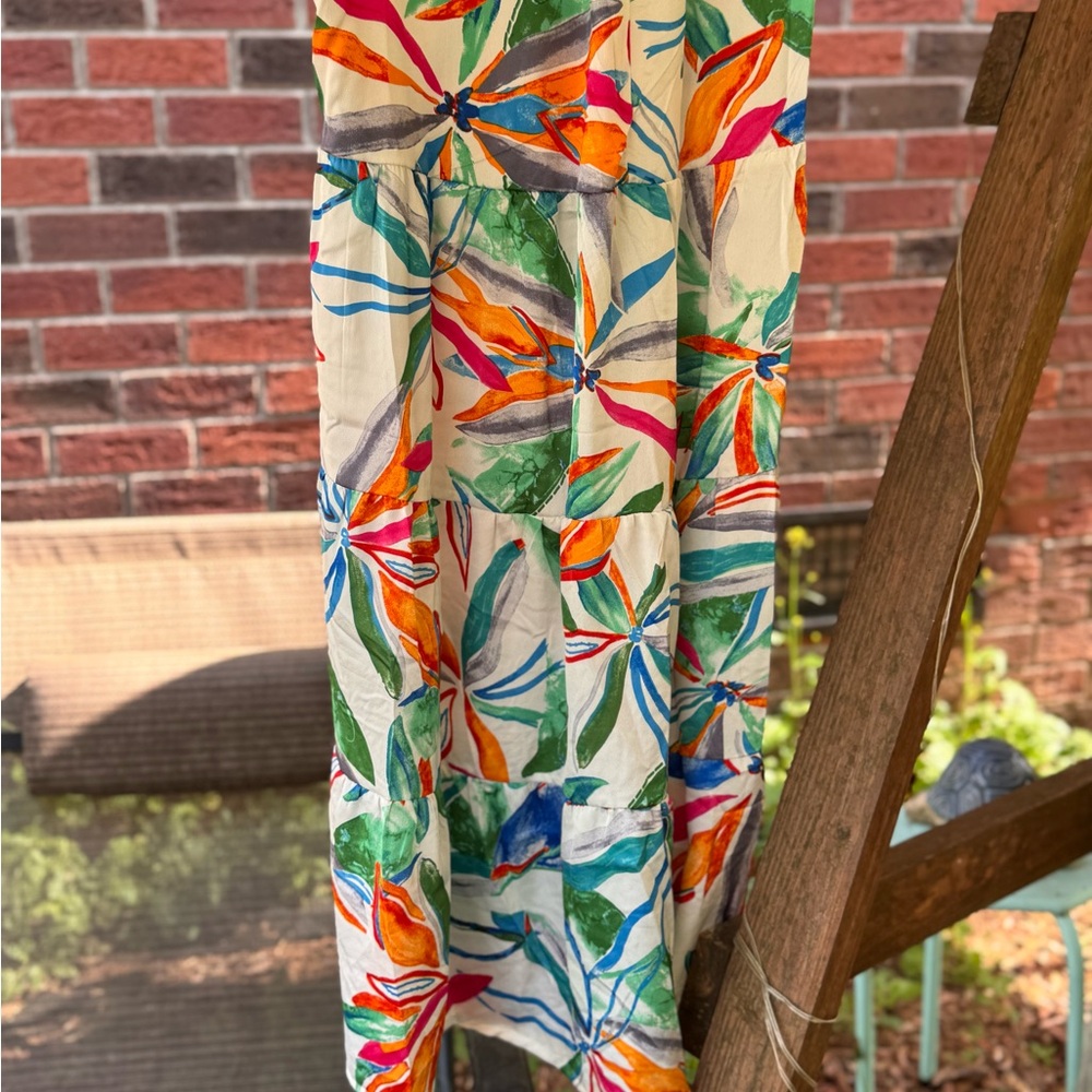 Umgee White Multicolor Floral Tiered Midi Dress - Picture 9 of 10